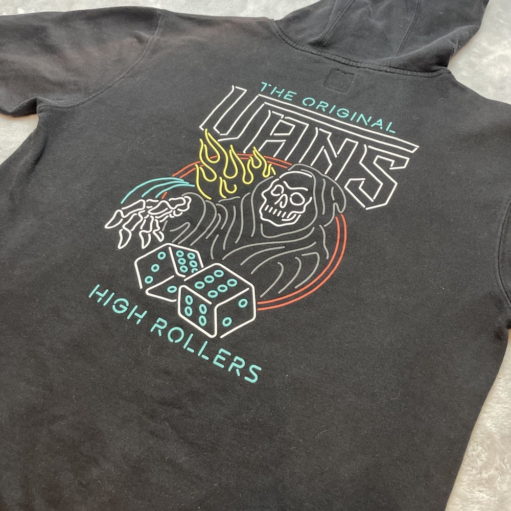 Vans off the Wall Mens High Rollers Hoodie Size L Black Skater Skull Graphic
